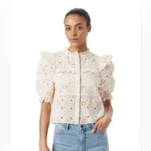 Sam Edelman Cream Lace Button-Up Blouse